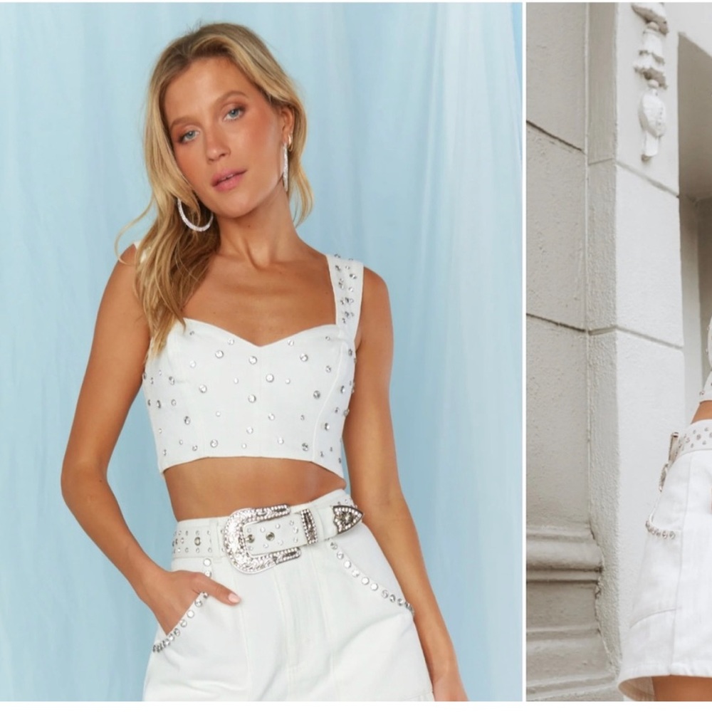 Show me your mumu Shania Rhinestone Set - white denim